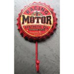 Crochet patere capsule motor racing oil 18x10cm deco garage loft bar