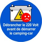 D�brancher le 220 volt avant de d�marrer le camping - car - 15cm - sticker / autocollant