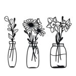 Dcoration murale fleur en mtal 3pcs art mural floral fleur dans le vase dcoration murale vase fleurs ...