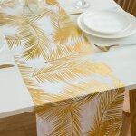 Dromcom chemin de table dor en non - tiss, 28cmx25 m, dor mtallis, chemin de table, blanc et dor, ...