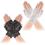 Dww - 2 paires de gants courts en dentelle pour femmes (blanc et noir), gants de fleurs sans doigts, ... Dww - 2 paires de gants courts en dentelle pour femmes (blanc et noir), gants de fleurs sans doigts, ...