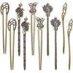 Ensemble de baguettes chinoises en bronze antique pour cheveux - 10 pièces Ensemble de baguettes chinoises en bronze antique pour cheveux - 10 pièces