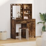 Ensemble de coiffeuse 2 pices avec led en chne fum en bois d'ingnierie
