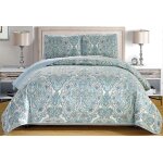 Ensemble de courtepointe 2 pices, imprim fin, couvre - lit rversible surdimensionn 66 x 95 pouces, ...