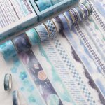 Ensemble de rubans en papier washi, etiquette autocollante décorative, bleu sel, planètes du ciel, grilles, ... Ensemble de rubans en papier washi, etiquette autocollante décorative, bleu sel, planètes du ciel, grilles, ...