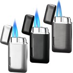 Ershi - lot de 3 mini briquets tempte : coupe - vent, double jet flamme, avec fentre visible, rechargeables, ...