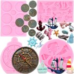 Ershi - lot de 4 moules en silicone en forme de bateau a voile, boussole, ancre, gouvernail, phare, fondant, ... Ershi - lot de 4 moules en silicone en forme de bateau a voile, boussole, ancre, gouvernail, phare, fondant, ...