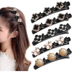 Ershi - lot de 5 pinces a cheveux tresses en pierre de cristal, barrette cheveux latrale a trois fleurs, ...