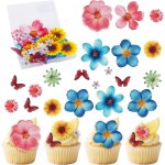 Ershi - lot de 60 dcoration de gteau, 56 pices fleurs comestibles dcoration gateau, 4 pices papillon, ...