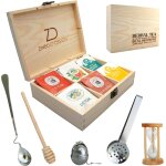 Ershi - - boite a th en bois + set daccessoires pour la tisane, infusion coffret cadeau pour le rangement ...