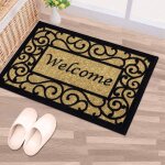 Ershi - paillasson collection doormat dos en caoutchouc motif floral avec bordure et inscription  welcome ...
