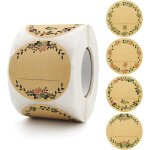 Etiquettes adhsives rondes 5 cm - 2 rouleaux de 500 stickers en papier kraft blanc avec motifs floraux, ...