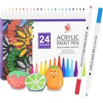 Feutre acrylique, 24 couleurs stylo peinture acrylique, marqueur permanent de 2. 4 mm etanche stylo pour ...