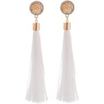 Fleur de rose long fil pompon boucles d'oreilles, boucles d'oreilles boho pompon