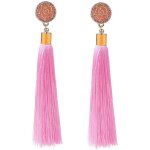 Fleur de rose long fil pompon boucles d'oreilles, boucles d'oreilles boho pompon
