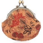 Floral buckle coin purses vintage pouch kiss - lock change purse wallets pu wood grain key holder coin ...