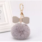 Gris1 - cls pompon en fausse fourrure pour femmes, strass en cuir, nud papillon, boule de lapin artificiell ...
