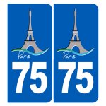 Immatriculation 75 tour eiffel - sticker / autocollant