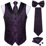 Injdark - gilet a col en v pour homme, bouton de manchette, noeud papillon, mouchoir, violet foncé, noir, ... Injdark - gilet a col en v pour homme, bouton de manchette, noeud papillon, mouchoir, violet foncé, noir, ...
