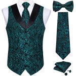 Injdark - gilet a col en v pour homme, bouton de manchette, noeud papillon, mouchoir, violet fonc, noir, ...