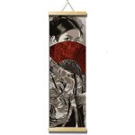 Kabuki avec eventail rouge toile peinture mode artisanat pendentif ornement pour la maison chambre 25x80 ...