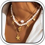 Kal - collier bohme superpos en perles dores avec pendentif etoile de mer pour femme, taille unique, ...