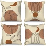 Kalanka - lot de 4 bohme 40x40 cm, style bohme abstrait feuilles jour mois housse de coussin dcorative ...
