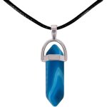 Kgabery - pendentif en pierre naturelle en forme de pointe avec corde en fil cir noir de 45 cm
