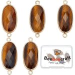 Kit de cr�ation de bijoux diy : 1 bo�te de 5 breloques ovales en ?il de tigre naturel, connecteurs et ...