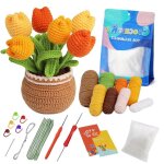 Kit de crochet kit de bricolage tulipe au crochet avec aiguilles de fil a tricoter poupe en peluche ...