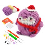 Kit de crochet pingouin a faire soi - m�me avec aiguilles a tricoter et poup�e en peluche facile (violet) ...