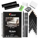 Kit de dessin complet - debutant ou professionnel - 19 accessoires : 8 crayon papier, 3 crayons charbon, ...