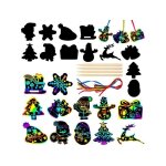 Kit de grattage arc - en - ciel pour cartes de no�l diy : 48 feuilles a gratter, 24 b�tonnets, 48 rubans ...