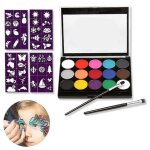 Kit de peinture pour le visage, 15 palette de peinture faciale couleur + 2 pinceaux 32 pochoirs