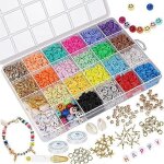 Kit de perles d'argile 24 couleurs, perles d'espacement en argile heishi polym�re rond plat 3800 pi�ces ...