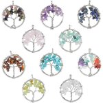Lot de 10 pendentifs arbre de vie en pierres pr�cieuses naturelles et synth�tiques m�lang�es, 10 styles ...