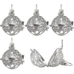 Lot de 10 pendentifs en forme de cage a pierres, avec breloques en filigrane et mdaillon en laiton. ...