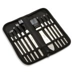 Lot de 10 pinceaux avec etui de transport pour peinture acrylique, huile, aquarelle et gouache - 10 pinceaux ...
