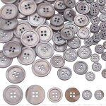 Lot de 100 boutons en coquillage naturel a 4 trous, 10 / 15 / 20 mm, ronds, gris, pour couture, manteaux, ...