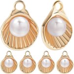 Lot de 12 breloques coquillages plaques or 18 carats, avec perles en verre, pour la fabrication de colliers, ...