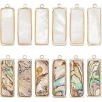 Lot de 12 breloques en nacre d'ormeau naturelle avec cadre dor, 2 styles de pendentifs rectangulaires ...
