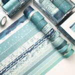 Lot de 12 rouleaux de ruban washi, ruban d�coratif color� sur le th�me bleu pour scrapbooking journaux ...