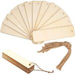 Lot de 12 marque - pages vierges en bois brut ¿ plaques a suspendre avec trous et ficelles pour lire ...