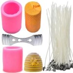 Lot de 2 moules a bougie en silicone en nid d'abeille 3d avec mches de bougie 50 pices et dispositif ...
