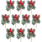 Lot de 20 aiguilles de pin artificiel avec tiges de pommes de pin rouge avec arc pour dcorations d'arbre ...