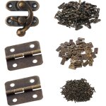 Lot de 25 loquets a crochet droit antique et 50 mini charnires en bronze antique avec vis de rechange ...
