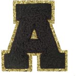 Lot de 26 ecussons lettres noirs thermocollants, motif alphabet, en chenille paillete, pour dcoration ...