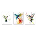 Lot de 3 abstrait affiche aquarelle oiseau�colibri et fleurs impressions d'art�color�s animaux art posters�mod ...