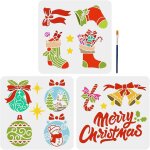 Lot de 3 grands pochoirs de nol de 30 x 40 cm, cloches, boules, chaussettes, n?uds, bonbons, joyeux ...