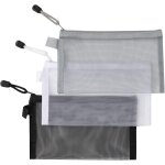 Lot de 3 trousses transparentes a fermeture eclair pour stylos et maquillage - noir blanc gris - taille ...